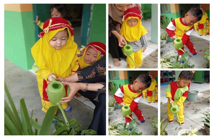 KEGIATAN MENYIRAM TANAMAN ANAK DIDIK KELOMPOK BERMAIN AL IRSYAD CILACAP 