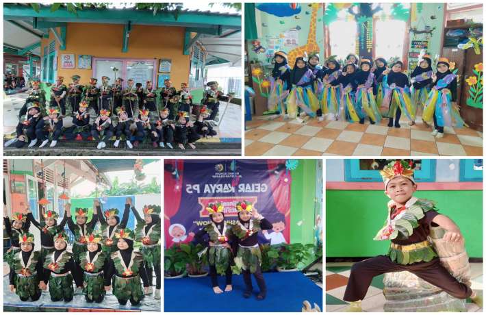 KREATIF DAN PEDULI LINGKUNGAN, ANAK DIDIK KELOMPOK B TAMPILKAN KOSTUM DAUN DALAM FASHION SHOW GELAR 