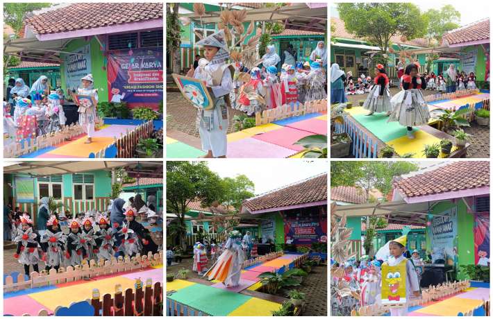 SERUNYA ANAK DIDIK KELOMPOK A BERKREASI DAN FASHION SHOW DENGAN KOSTUM DARI BAHAN  BEKAS 